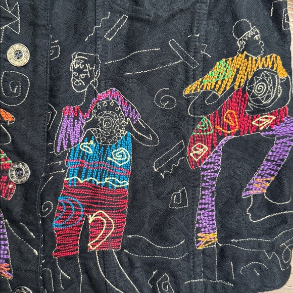 Chico’s Embroidered Boho Jacket Black Artistic Tribal Statement Piece size 0 - Picture 5 of 11